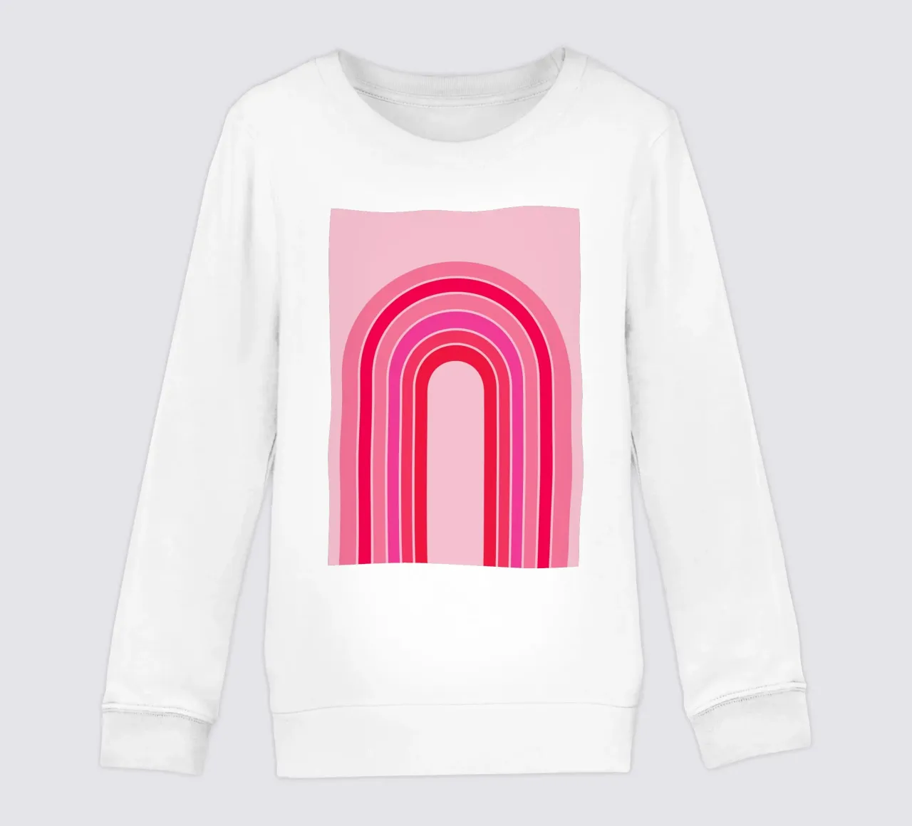 Pink and Red Retro Rainbow Arch in Minimalist Geometric Art kids sweatshirt by pdigitalprints