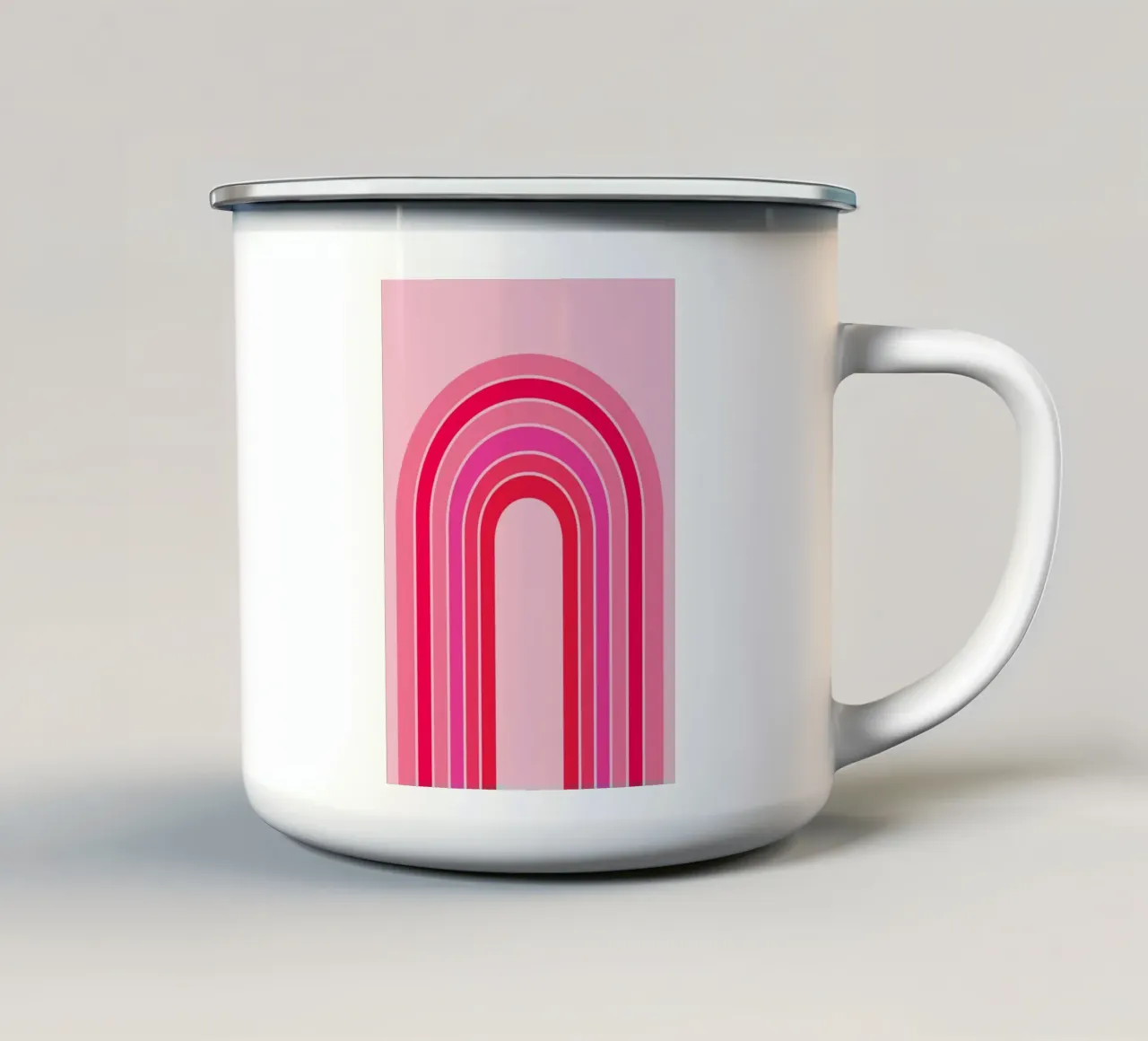 Arcobaleno retrò rosa e rosso in arte geometrica minimalista tazza in smalto da pdigitalprints