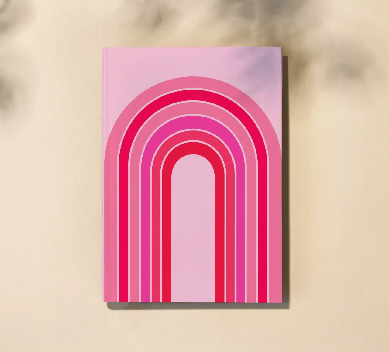 Pink and Red Retro Rainbow Arch in Minimalist Geometric Art notebook by pdigitalprints