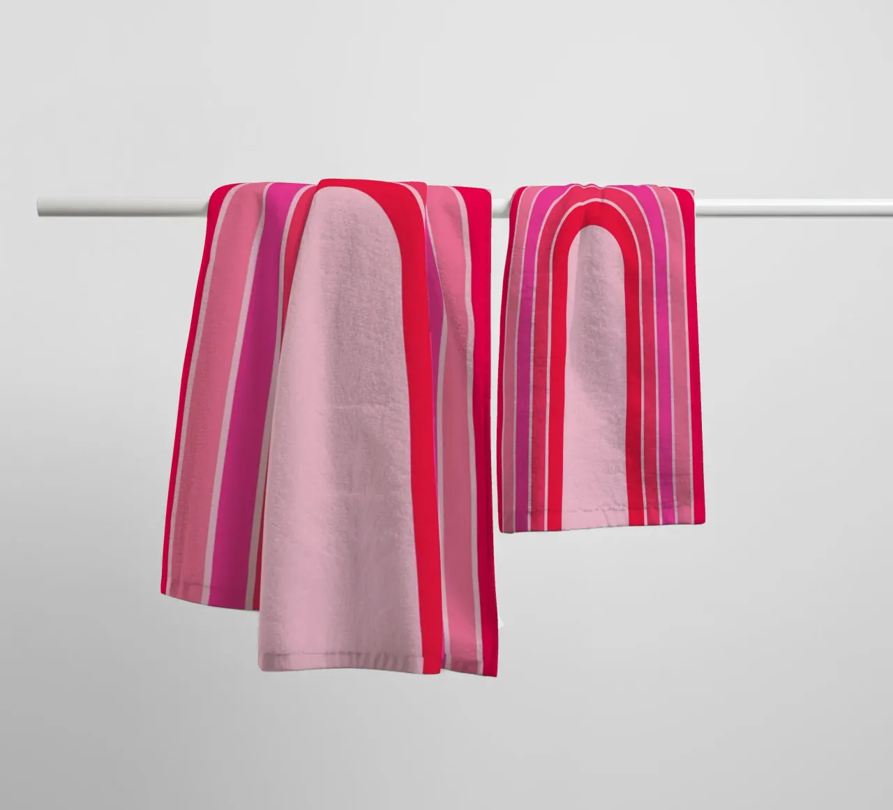 Pink and Red Retro Rainbow Arch in Minimalist Geometric Art towel by pdigitalprints