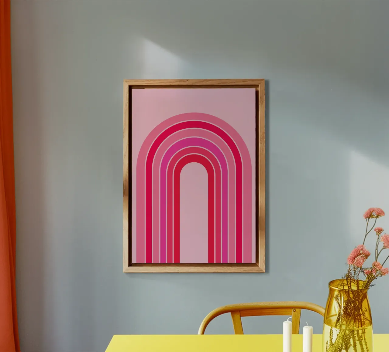 Pink and Red Retro Rainbow Arch in Minimalist Geometric Art alu-dibond by pdigitalprints