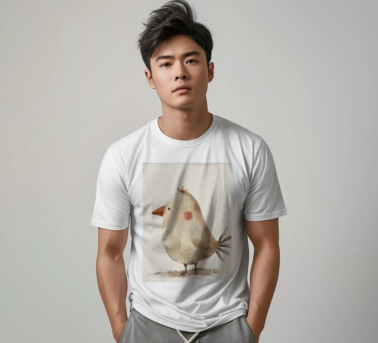 Un'illustrazione minimalista e dai toni tenui di un piccolo uccello t-shirt da DesignDoodle