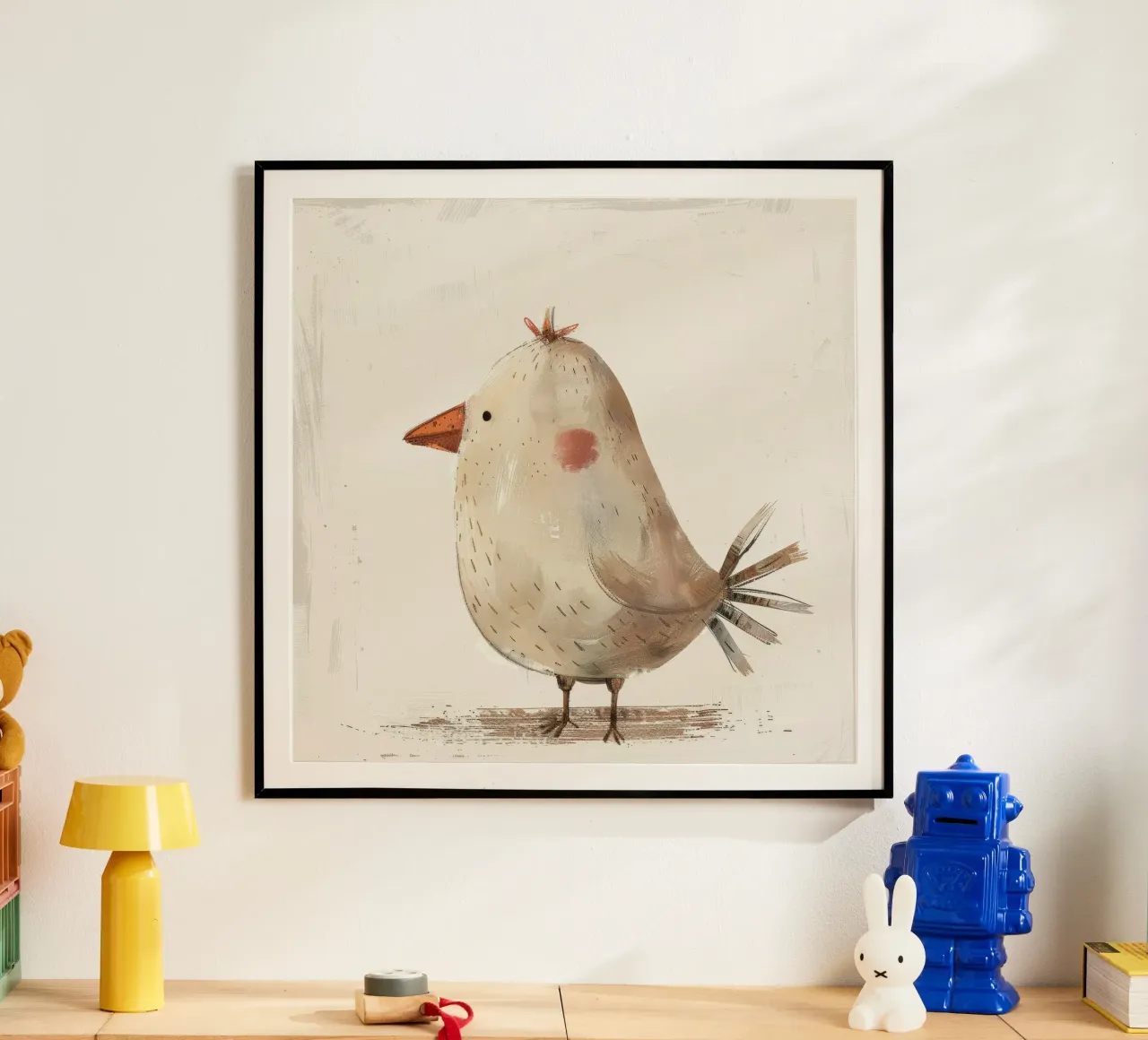 Un'illustrazione minimalista e dai toni tenui di un piccolo uccello carta hahnemühle da DesignDoodle