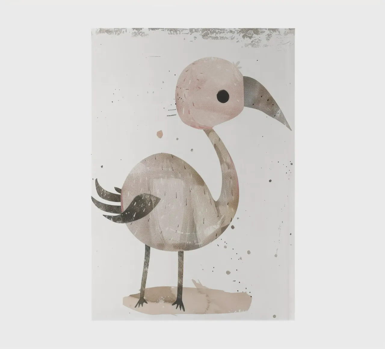 A charming bird in pink and gray hues, featuring a playful notebook by DesignDoodle