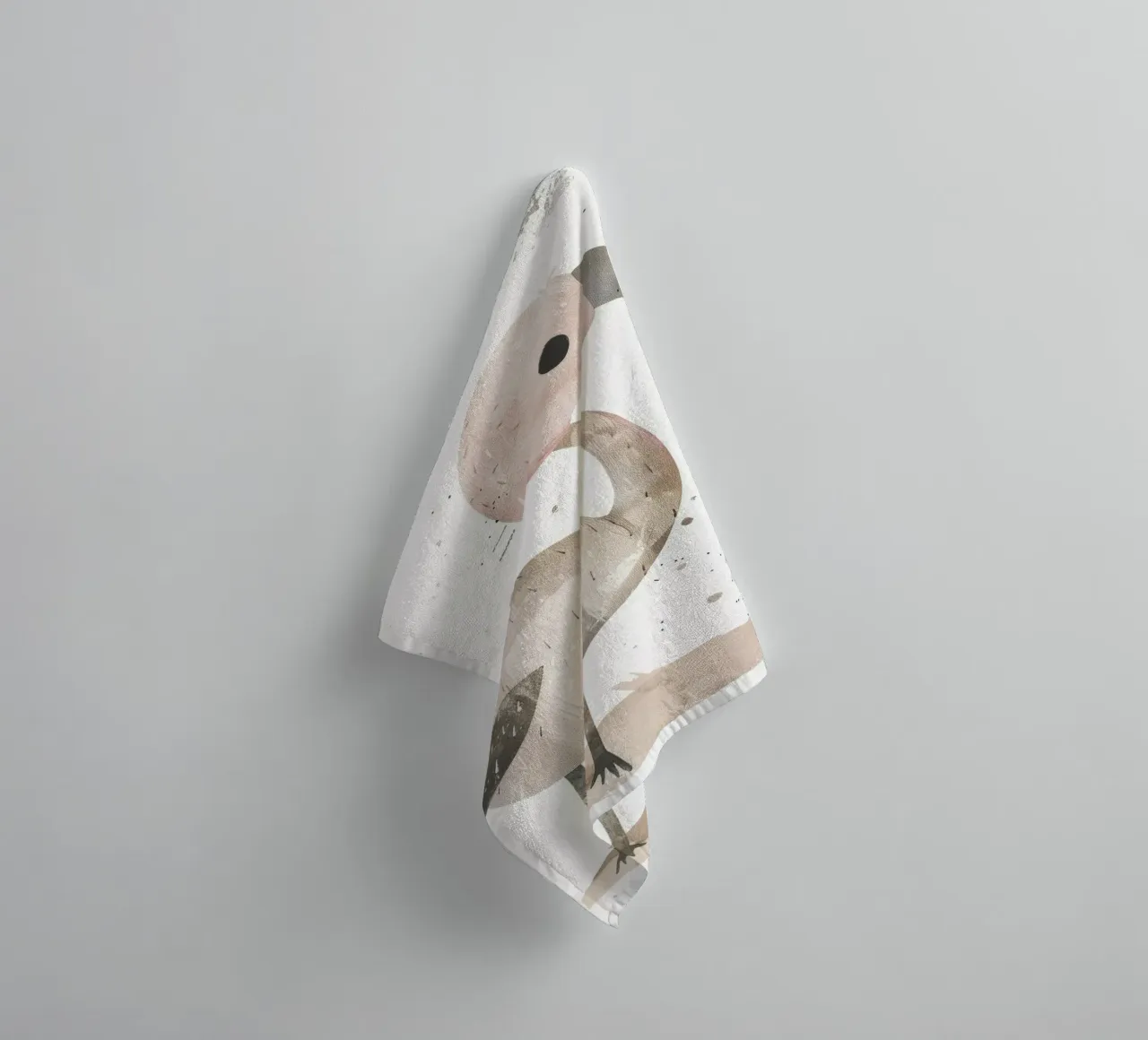 A charming bird in pink and gray hues, featuring a playful towel by DesignDoodle