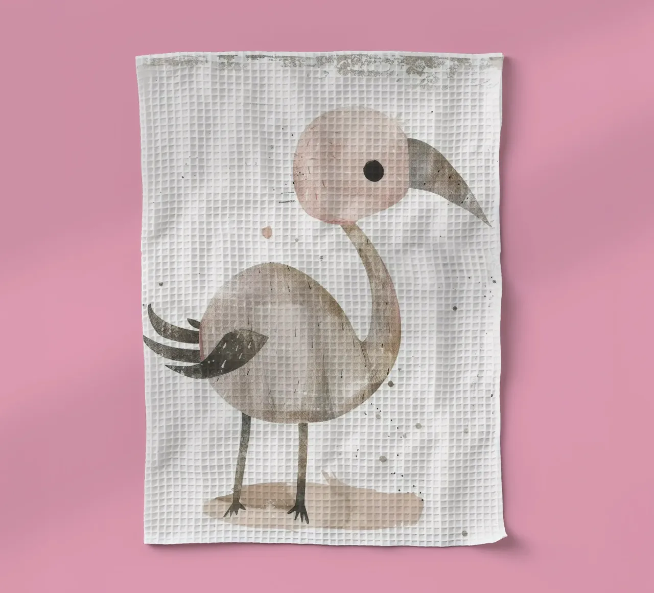 Un charmant oiseau dans des tons roses et gris, avec un motif ludique. torchon de DesignDoodle