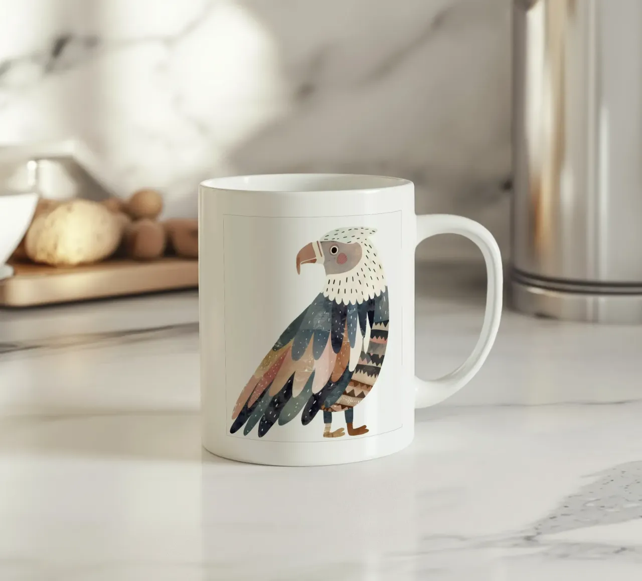 uccello splendidamente stilizzato ornato di piume geometriche tazza in ceramica da DesignDoodle