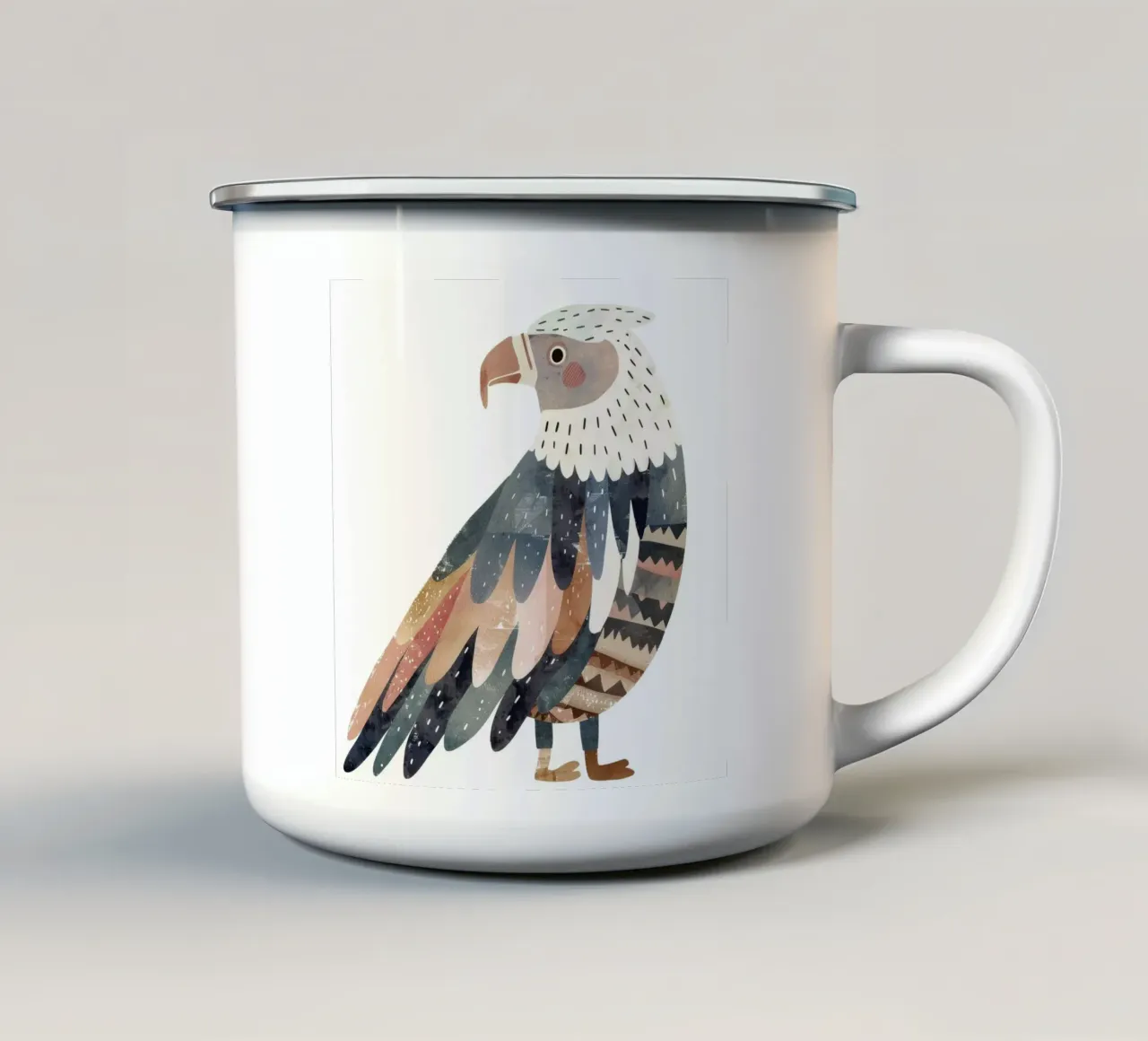 uccello splendidamente stilizzato ornato di piume geometriche tazza in smalto da DesignDoodle