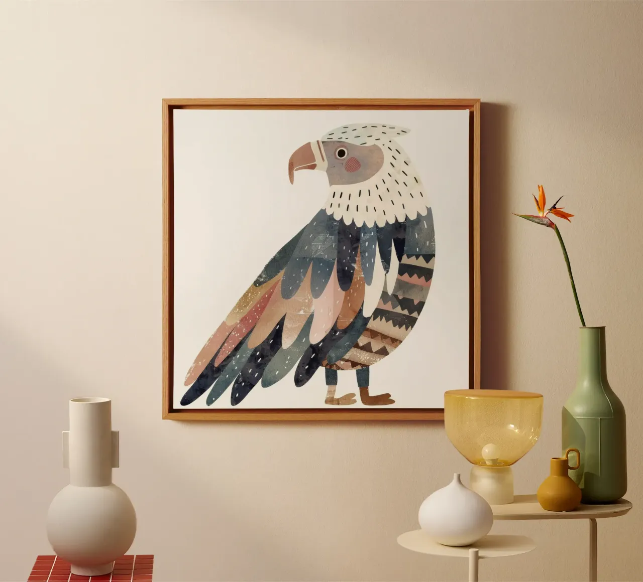 uccello splendidamente stilizzato ornato di piume geometriche tela con Cornice a cassetta da DesignDoodle