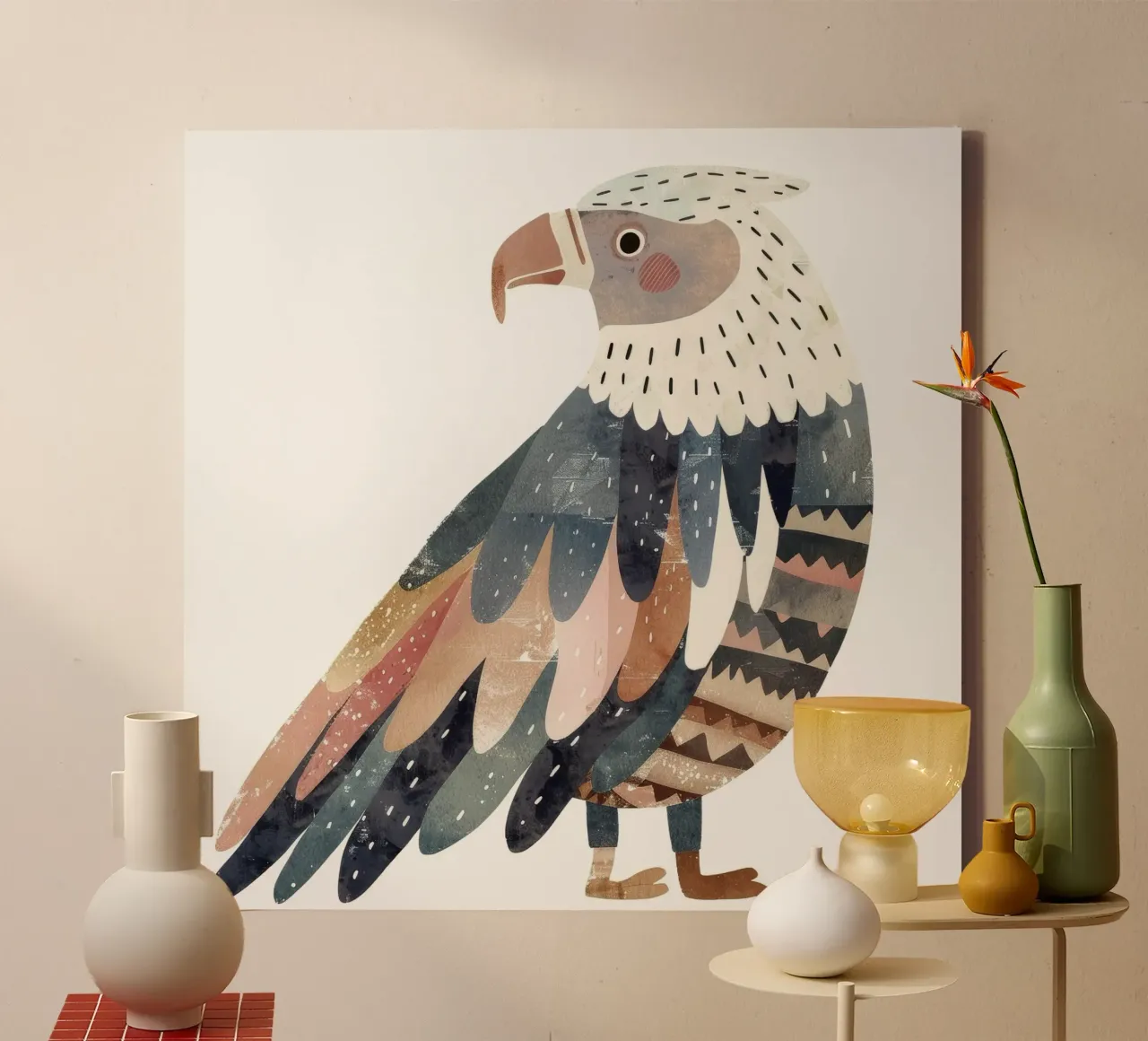 uccello splendidamente stilizzato ornato di piume geometriche tela con Cornice a cassetta da DesignDoodle