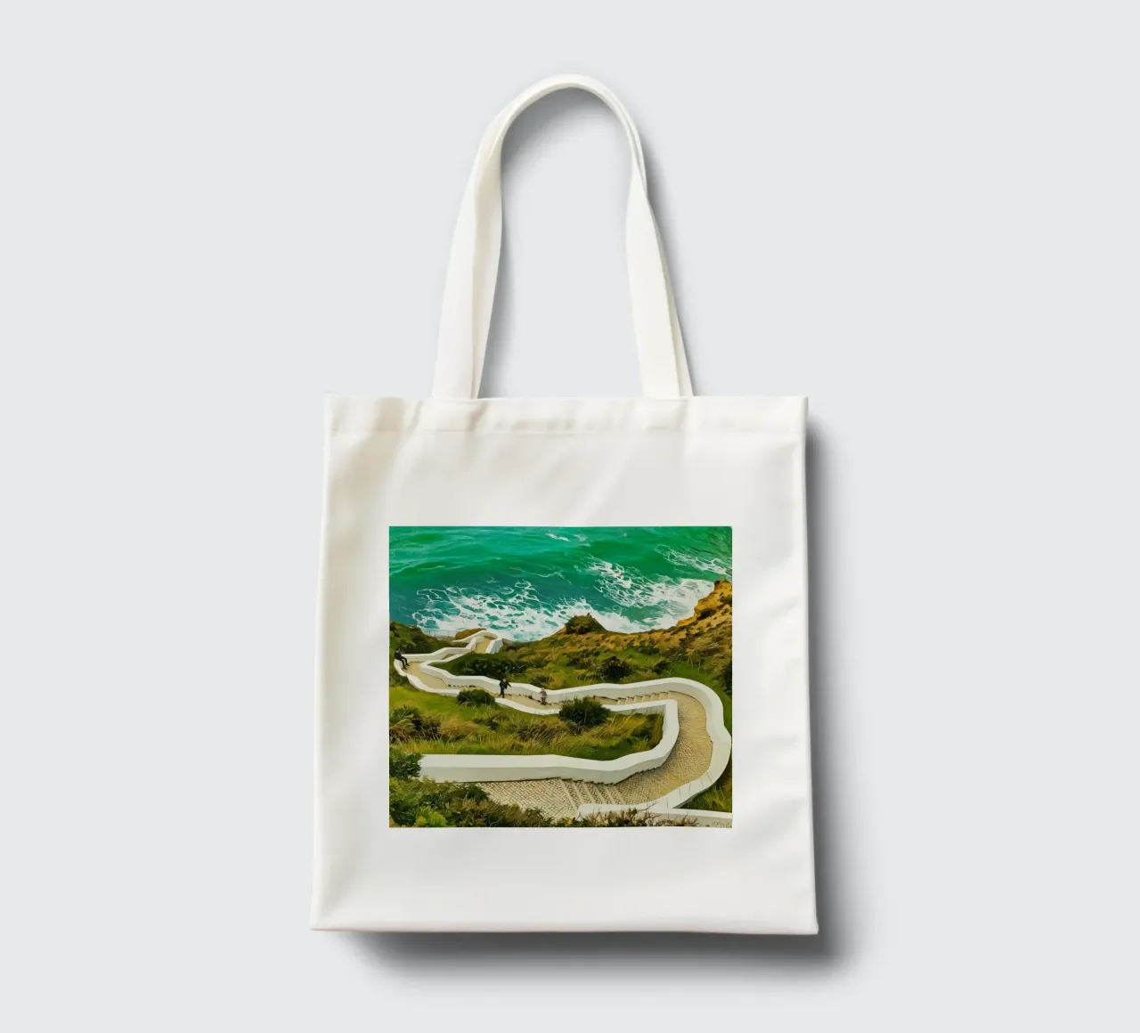 Scenic Cliffside Pathway in Algarve, Portugal, Coastal View tote bag by Hecate Pim Designs