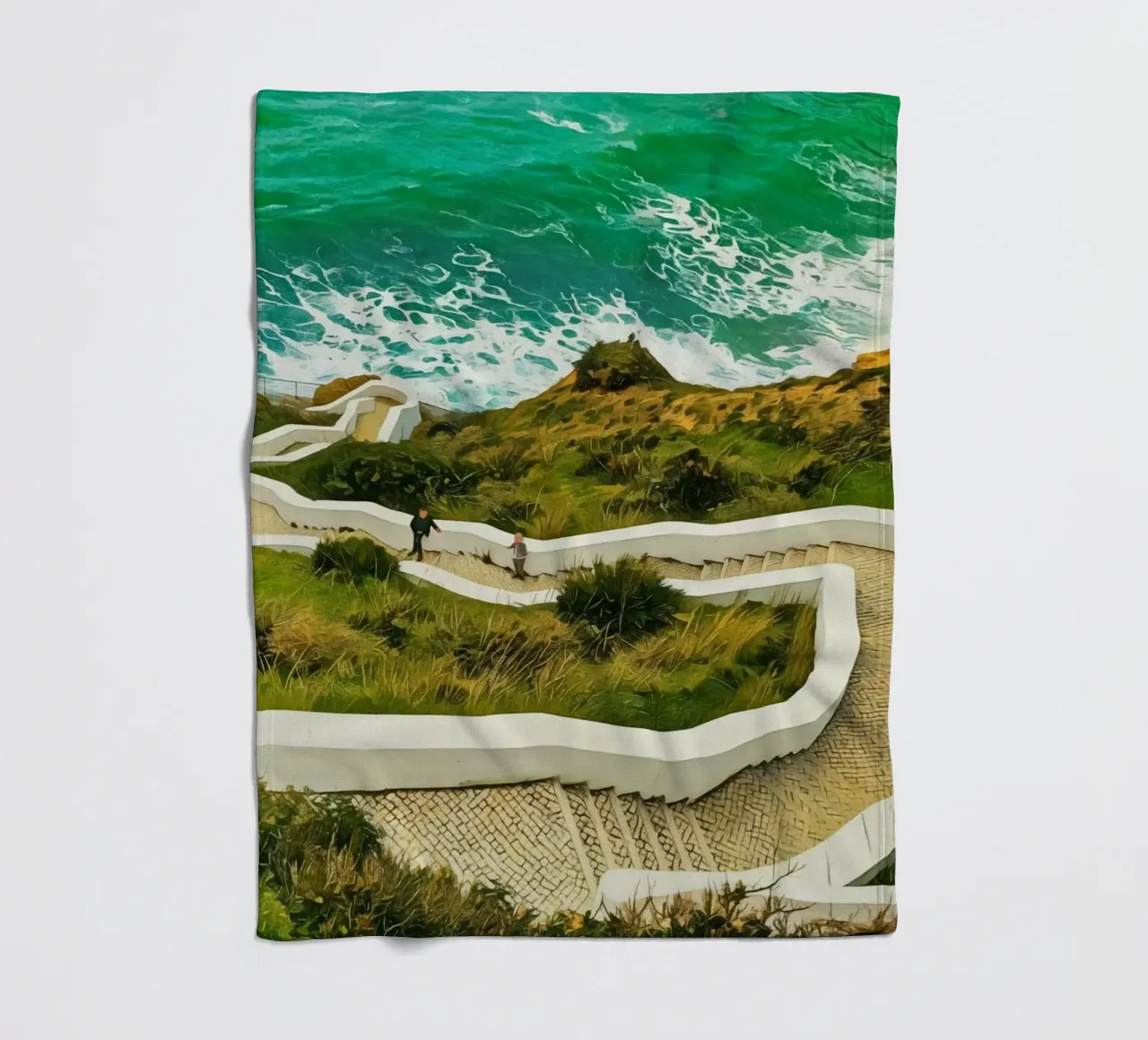 Scenic Cliffside Pathway in Algarve, Portugal, Coastal View fleece blanket by Hecate Pim Designs