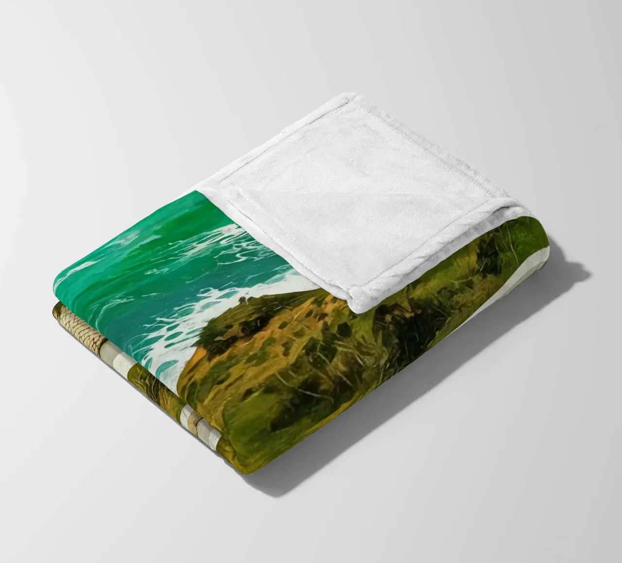 Scenic Cliffside Pathway in Algarve, Portugal, Coastal View fleece blanket by Hecate Pim Designs