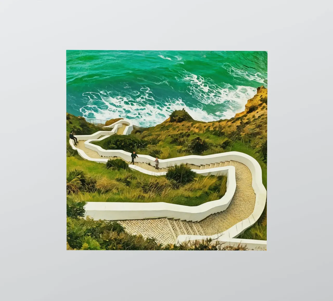 Chemin panoramique à flanc de falaise en Algarve, Portugal, vue côtière autocollant de Hecate Pim Designs