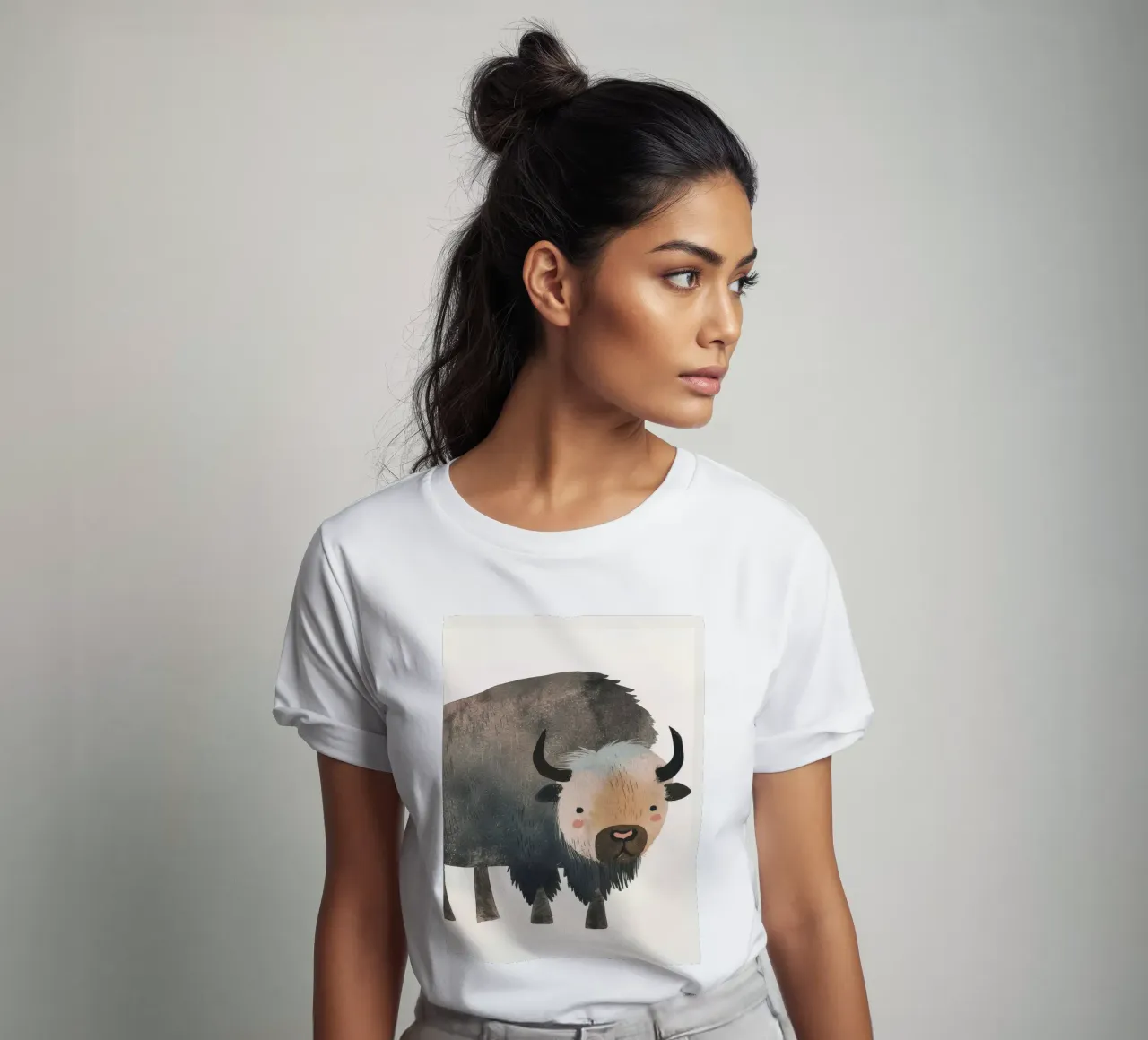 Représentation fantaisiste et douce d'un bison dans des tons chauds. t-shirt de DesignDoodle