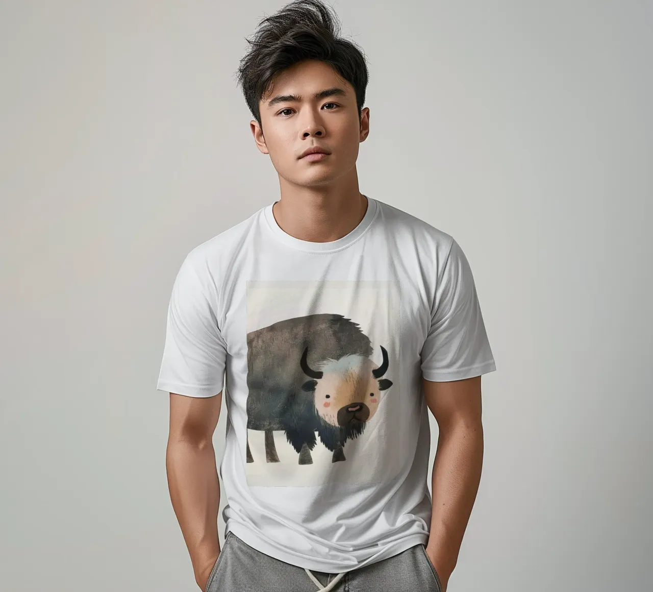 Représentation fantaisiste et douce d'un bison dans des tons chauds. t-shirt de DesignDoodle