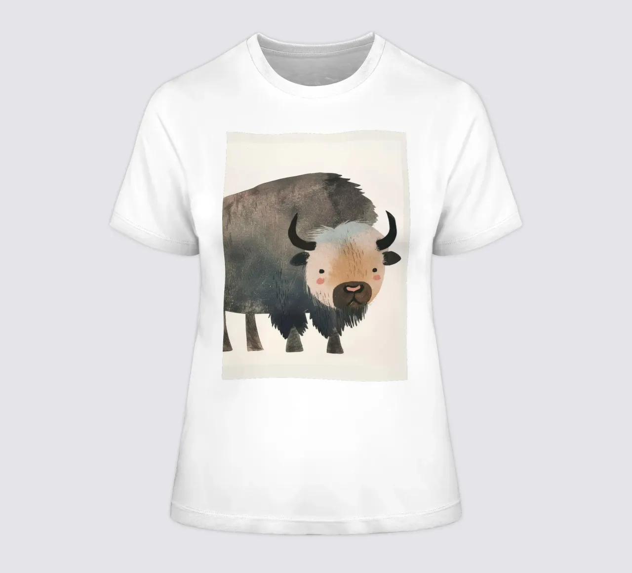 Représentation fantaisiste et douce d'un bison dans des tons chauds. t-shirt ajusté pour femmes de DesignDoodle