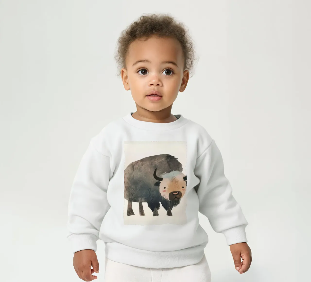 Représentation fantaisiste et douce d'un bison dans des tons chauds. sweat pour bébé de DesignDoodle