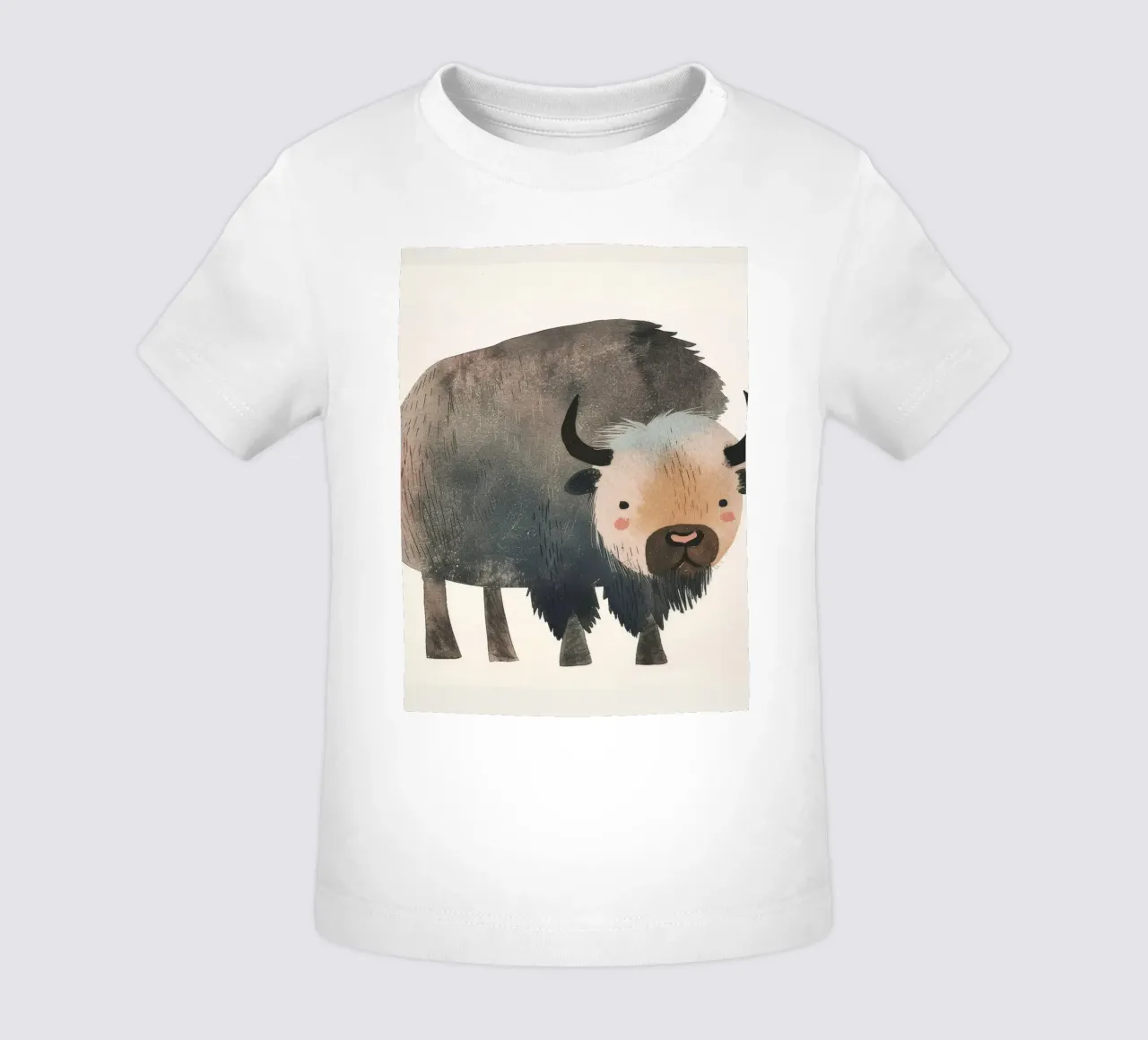 Représentation fantaisiste et douce d'un bison dans des tons chauds. t-shirt pour bébé de DesignDoodle