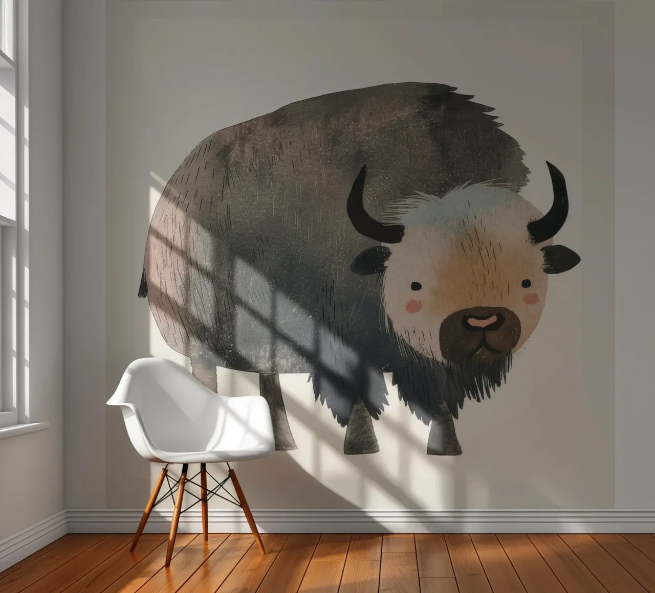 Représentation fantaisiste et douce d'un bison dans des tons chauds. papier peint photo de DesignDoodle