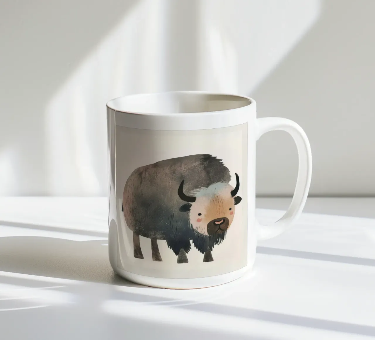 Représentation fantaisiste et douce d'un bison dans des tons chauds. mug en céramique de DesignDoodle