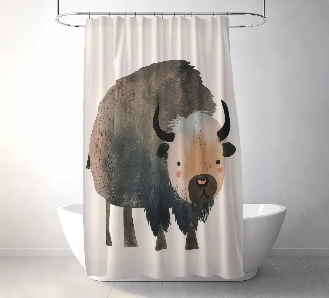 Représentation fantaisiste et douce d'un bison dans des tons chauds. rideau de douche de DesignDoodle