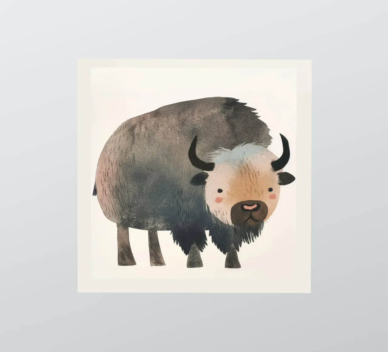 Représentation fantaisiste et douce d'un bison dans des tons chauds. autocollant de DesignDoodle