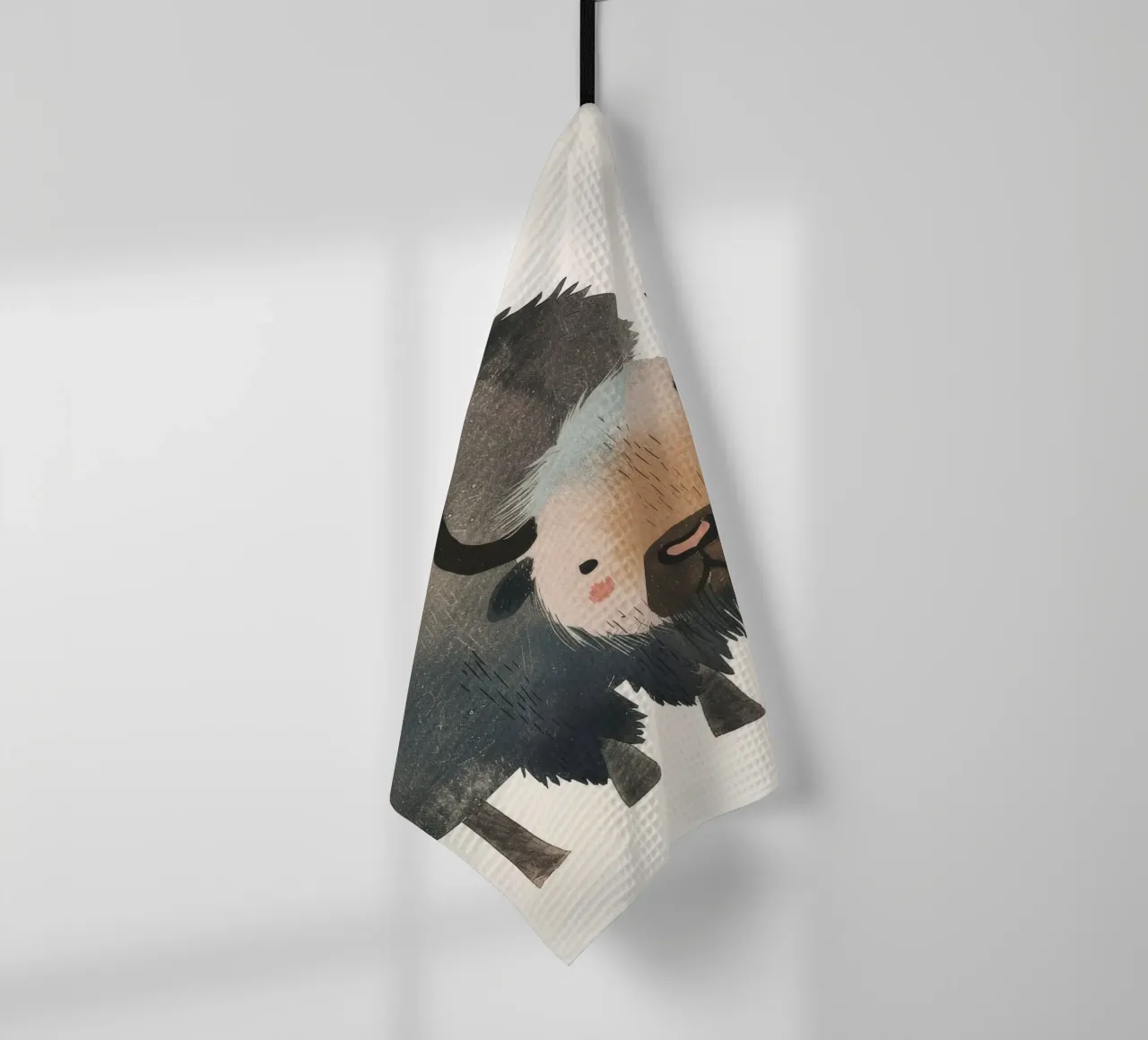 Représentation fantaisiste et douce d'un bison dans des tons chauds. torchon de DesignDoodle