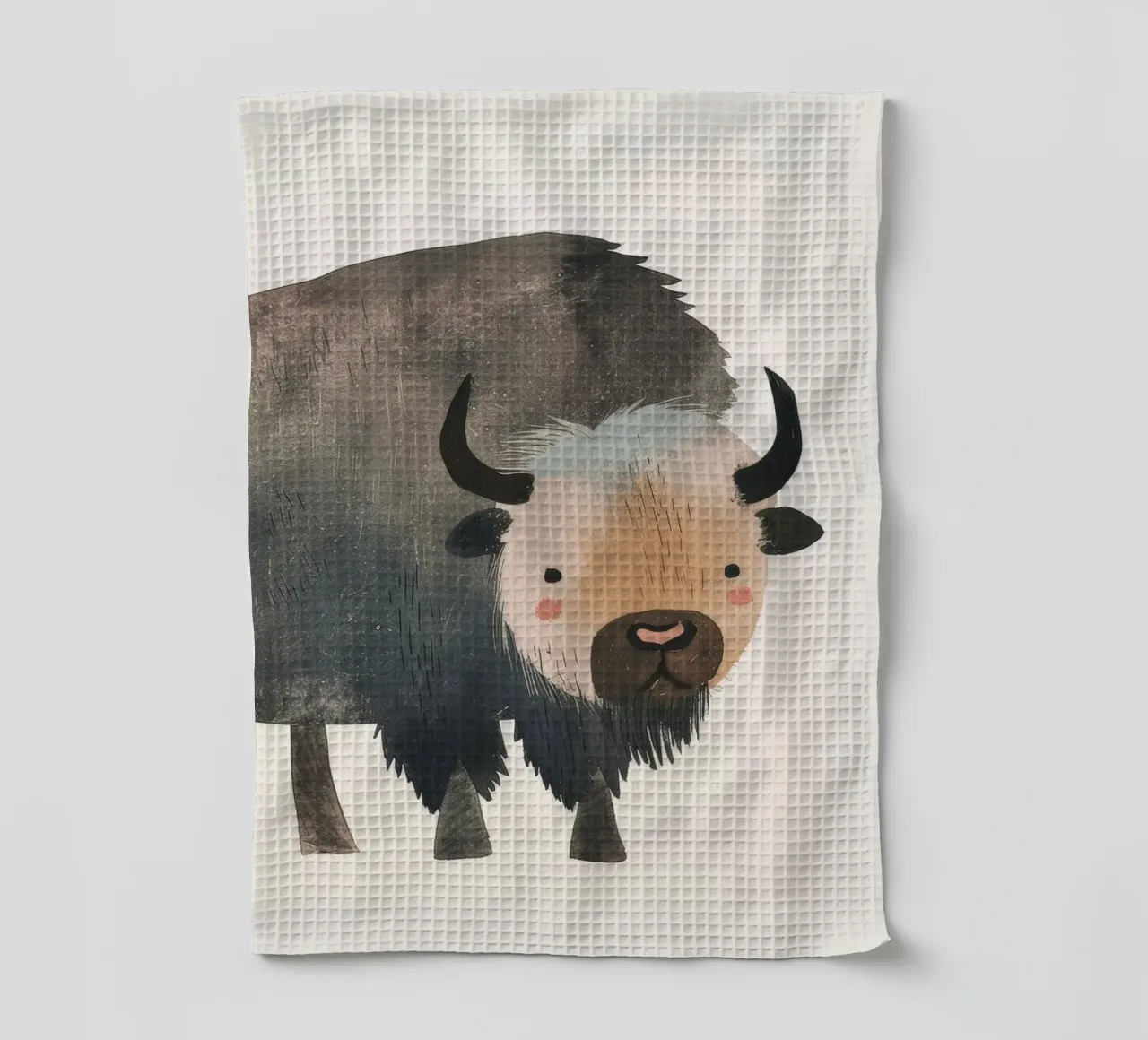Représentation fantaisiste et douce d'un bison dans des tons chauds. torchon de DesignDoodle