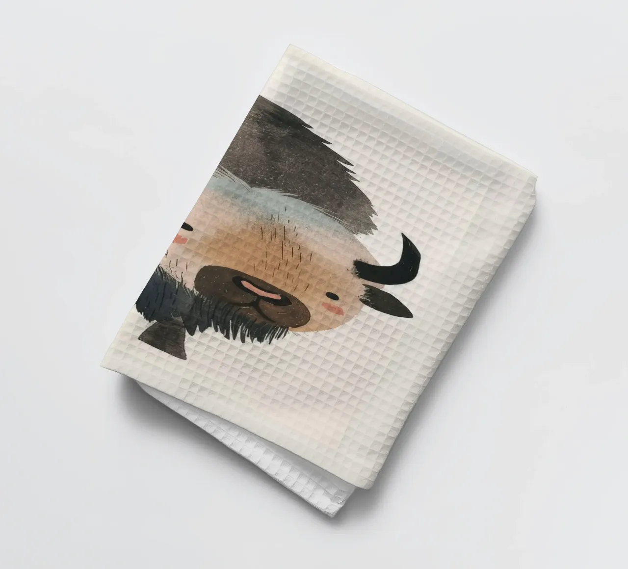 Représentation fantaisiste et douce d'un bison dans des tons chauds. torchon de DesignDoodle