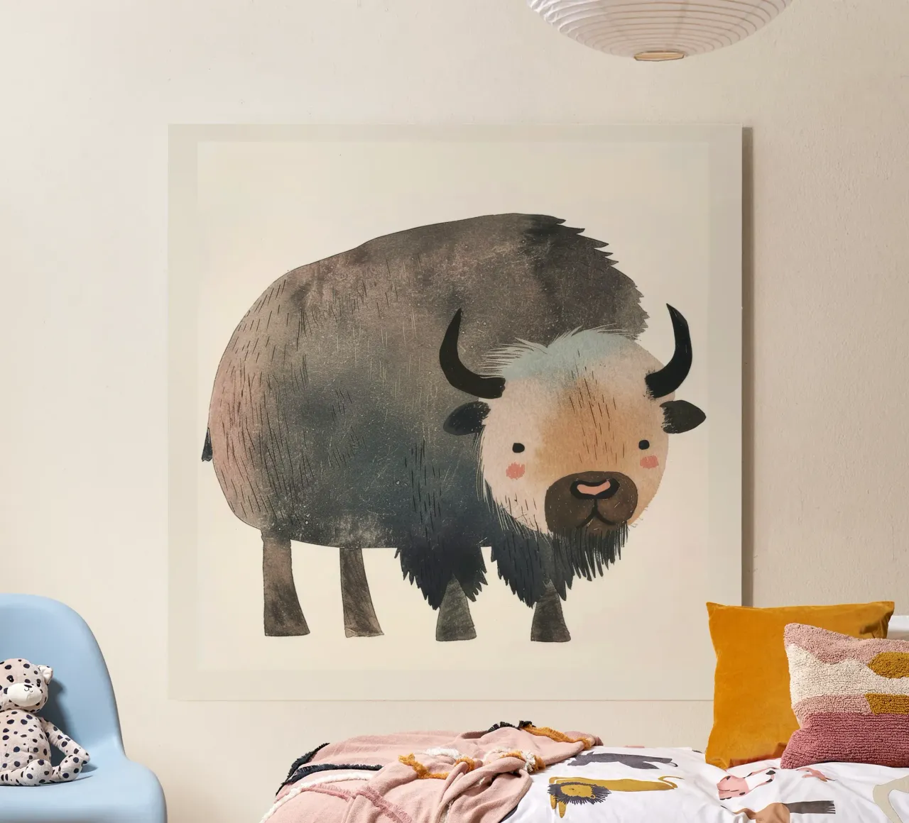 Représentation fantaisiste et douce d'un bison dans des tons chauds. plexiglas de DesignDoodle