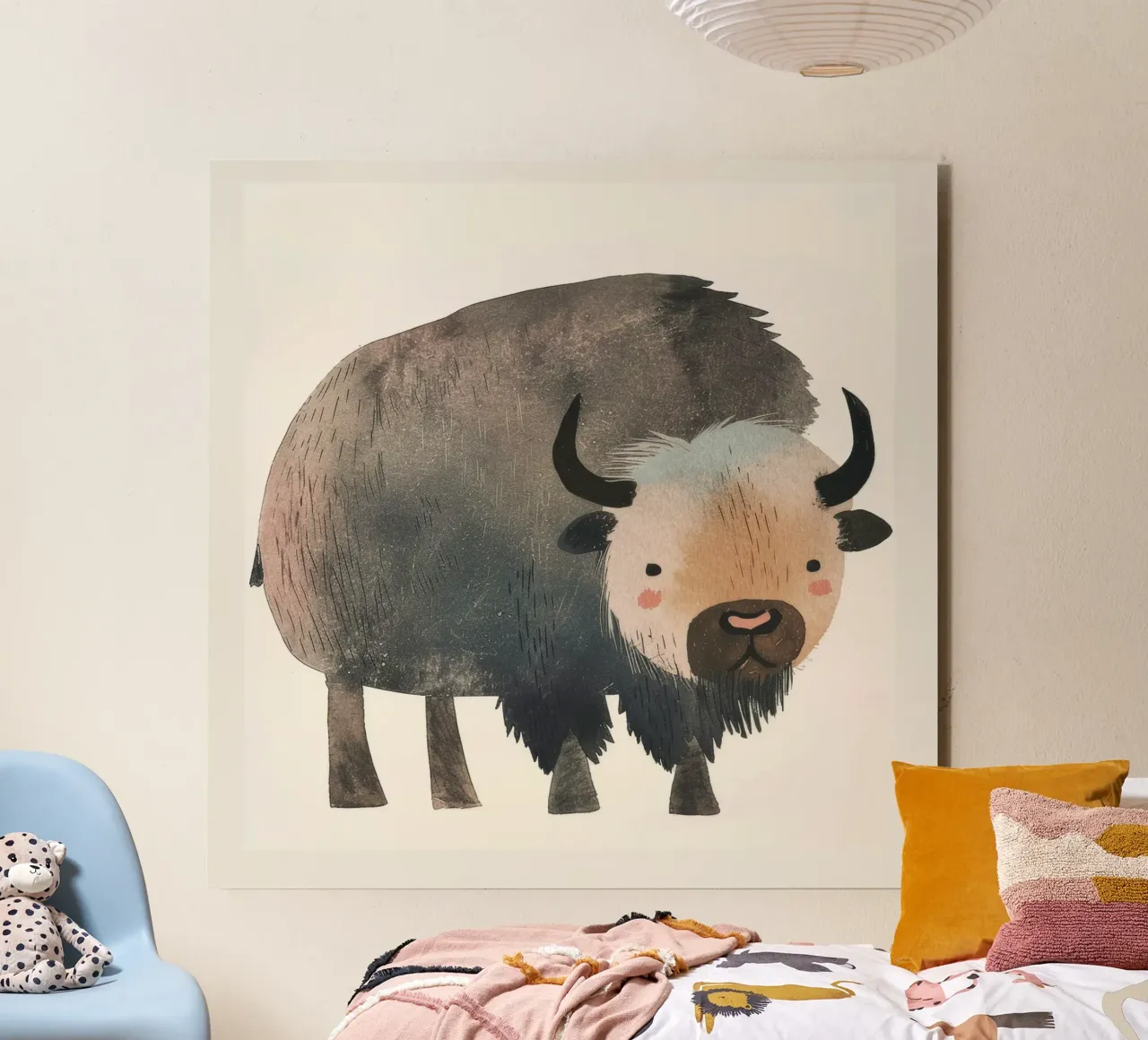 Représentation fantaisiste et douce d'un bison dans des tons chauds. alu dibond de DesignDoodle