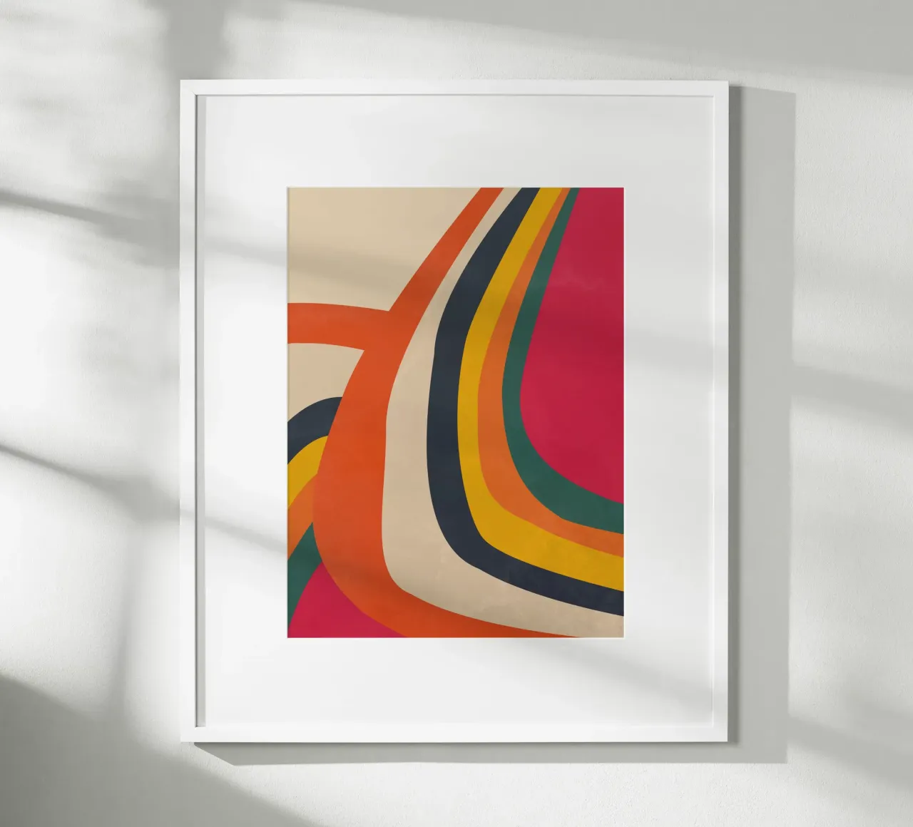 Ondes rétro arc-en-ciel poster avec cadre en aluminium de Dream Print Designs