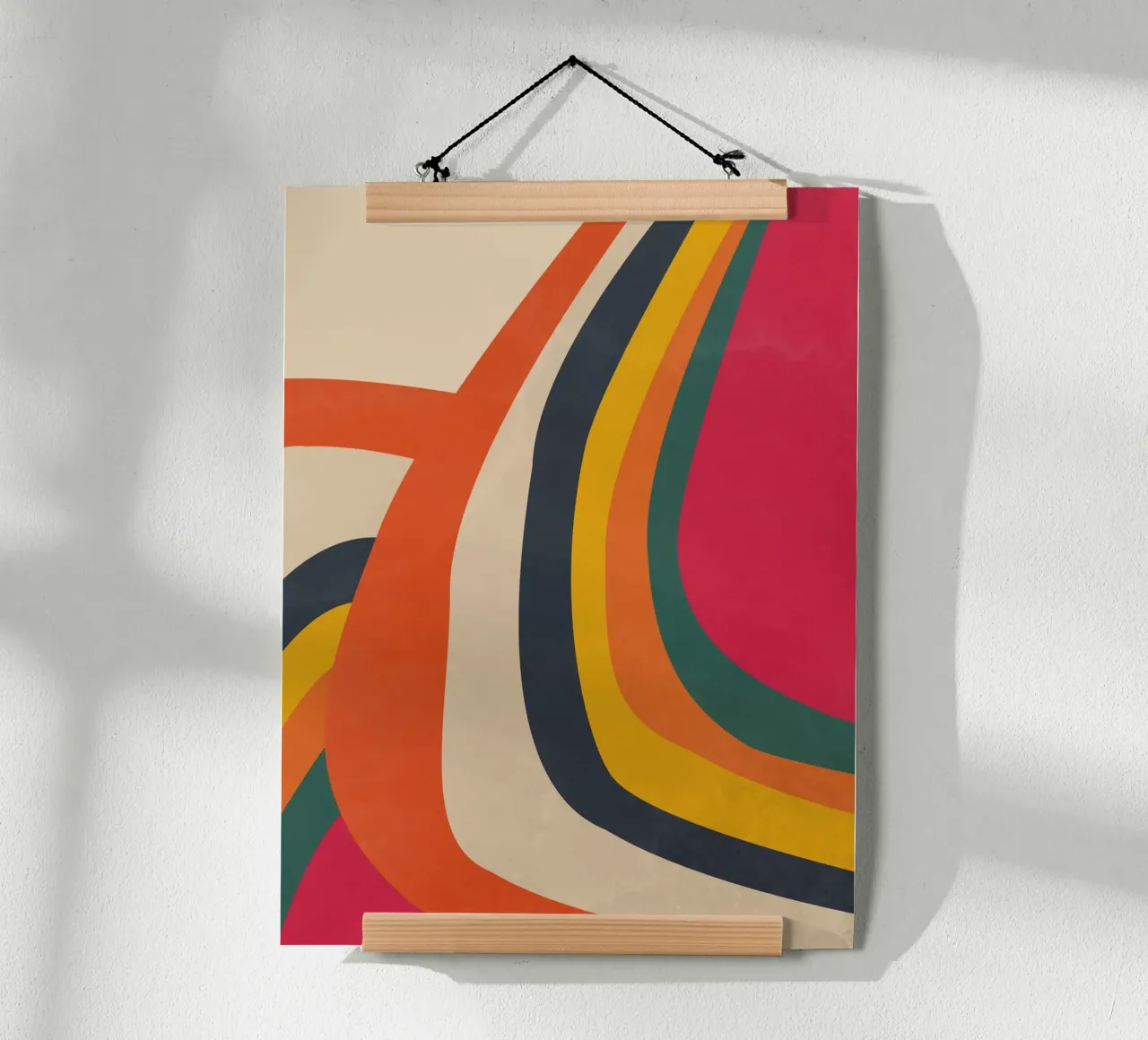 Ondes rétro arc-en-ciel poster avec cadre en aluminium de Dream Print Designs