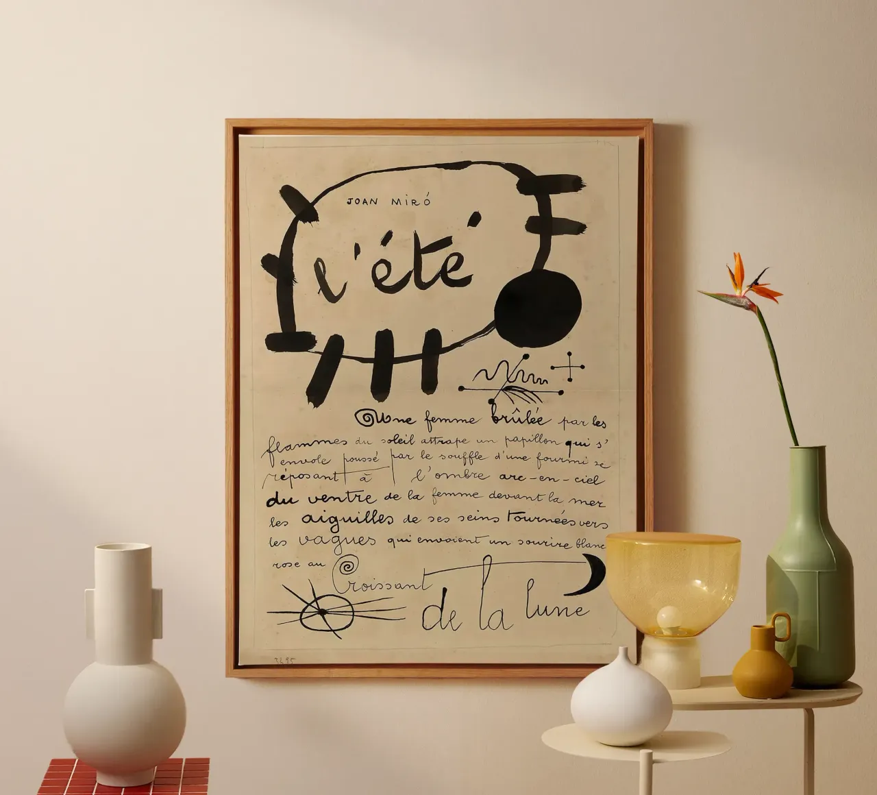 JOAN MIRO Vintage Print Zomertentoonstelling canvas met Baklijst van Danielshop