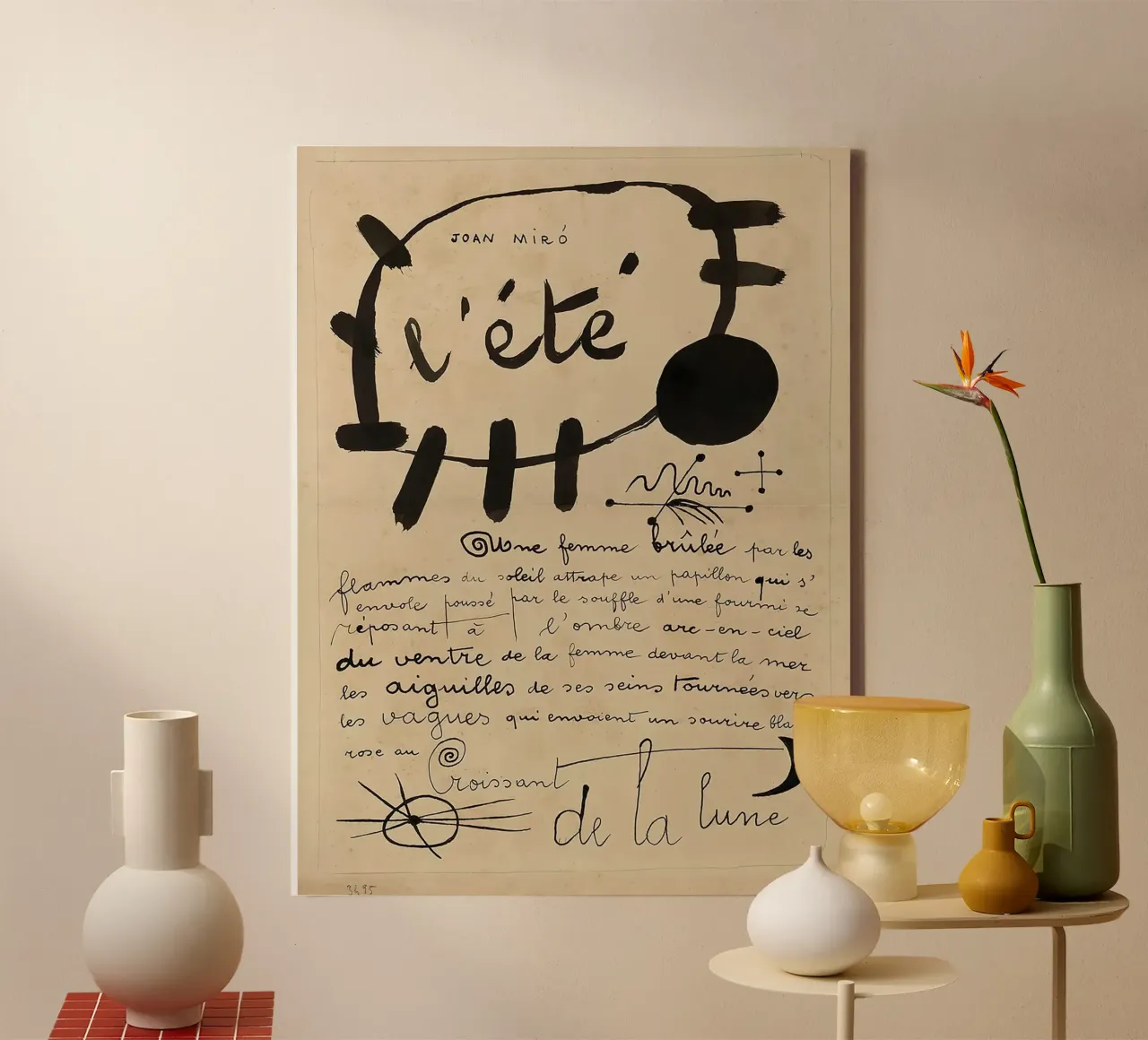 JOAN MIRO Vintage Print Zomertentoonstelling canvas met Baklijst van Danielshop