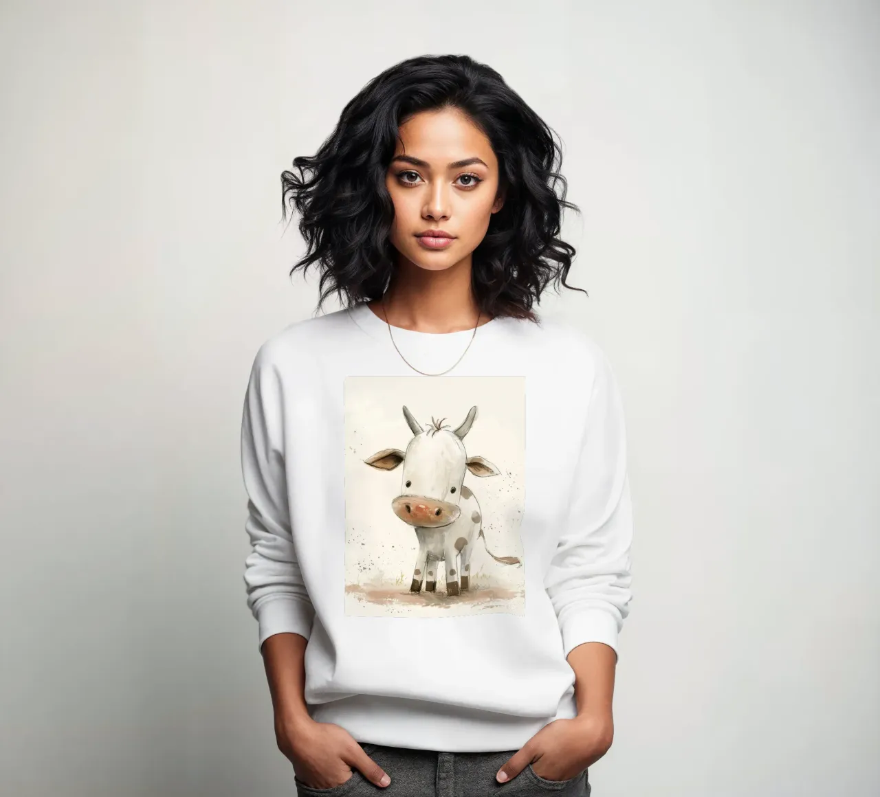 Een schattige en vertederende illustratie van een kalf, sweatshirt van DesignDoodle