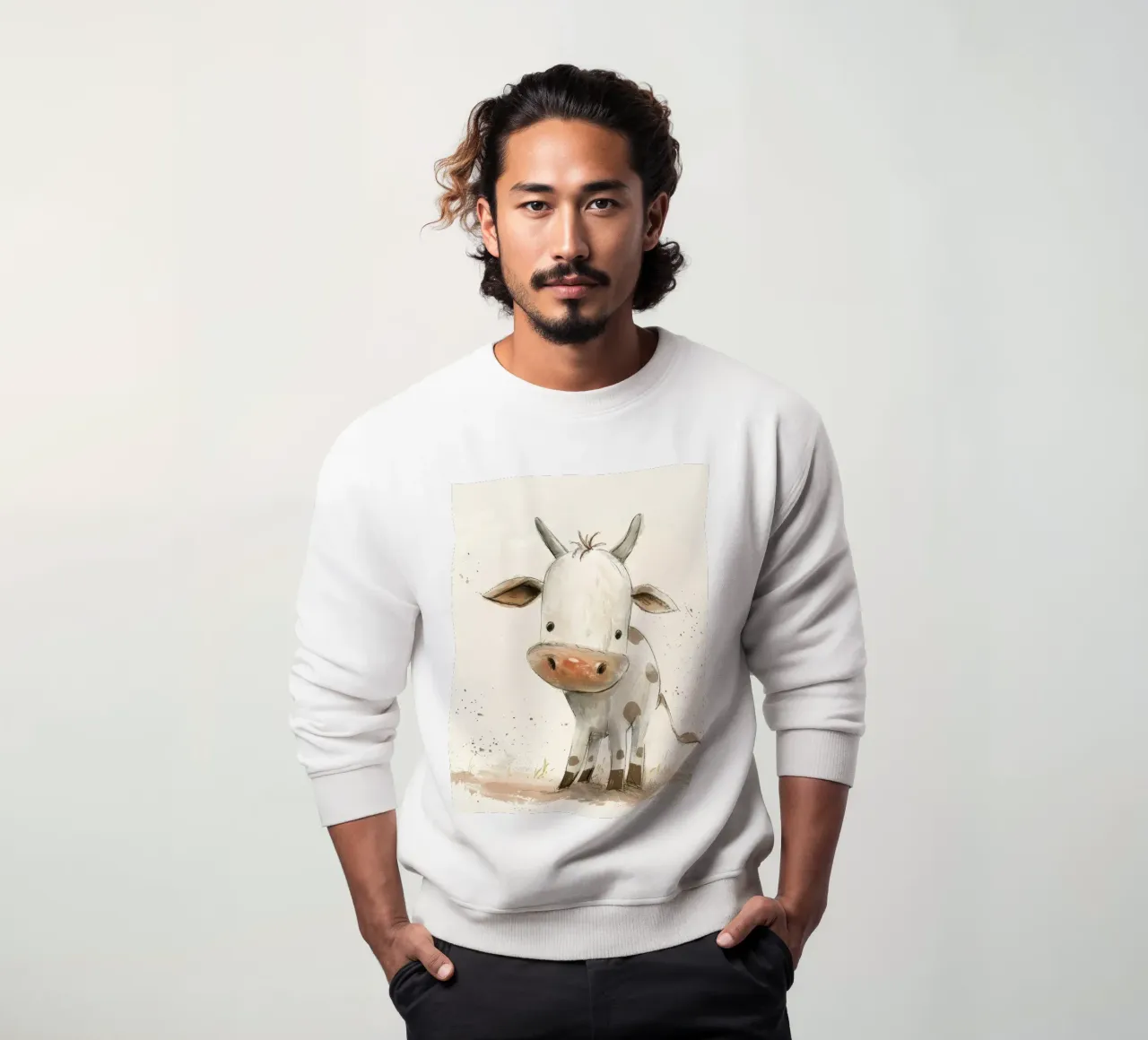 Een schattige en vertederende illustratie van een kalf, sweatshirt van DesignDoodle