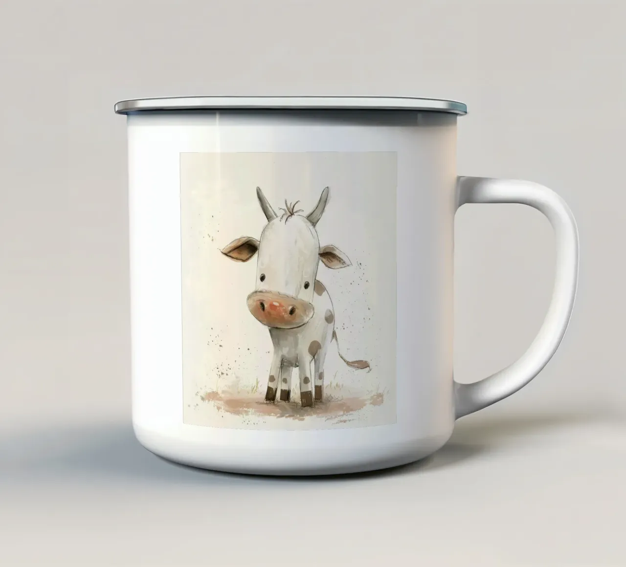 Un'illustrazione simpatica e accattivante di un vitello, tazza in smalto da DesignDoodle