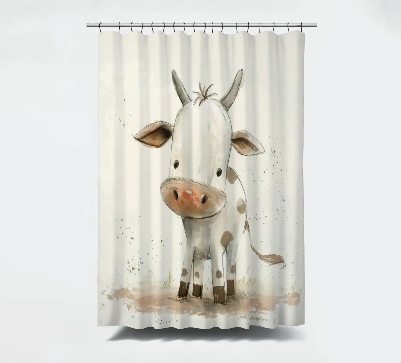 Un'illustrazione simpatica e accattivante di un vitello, tenda da doccia da DesignDoodle