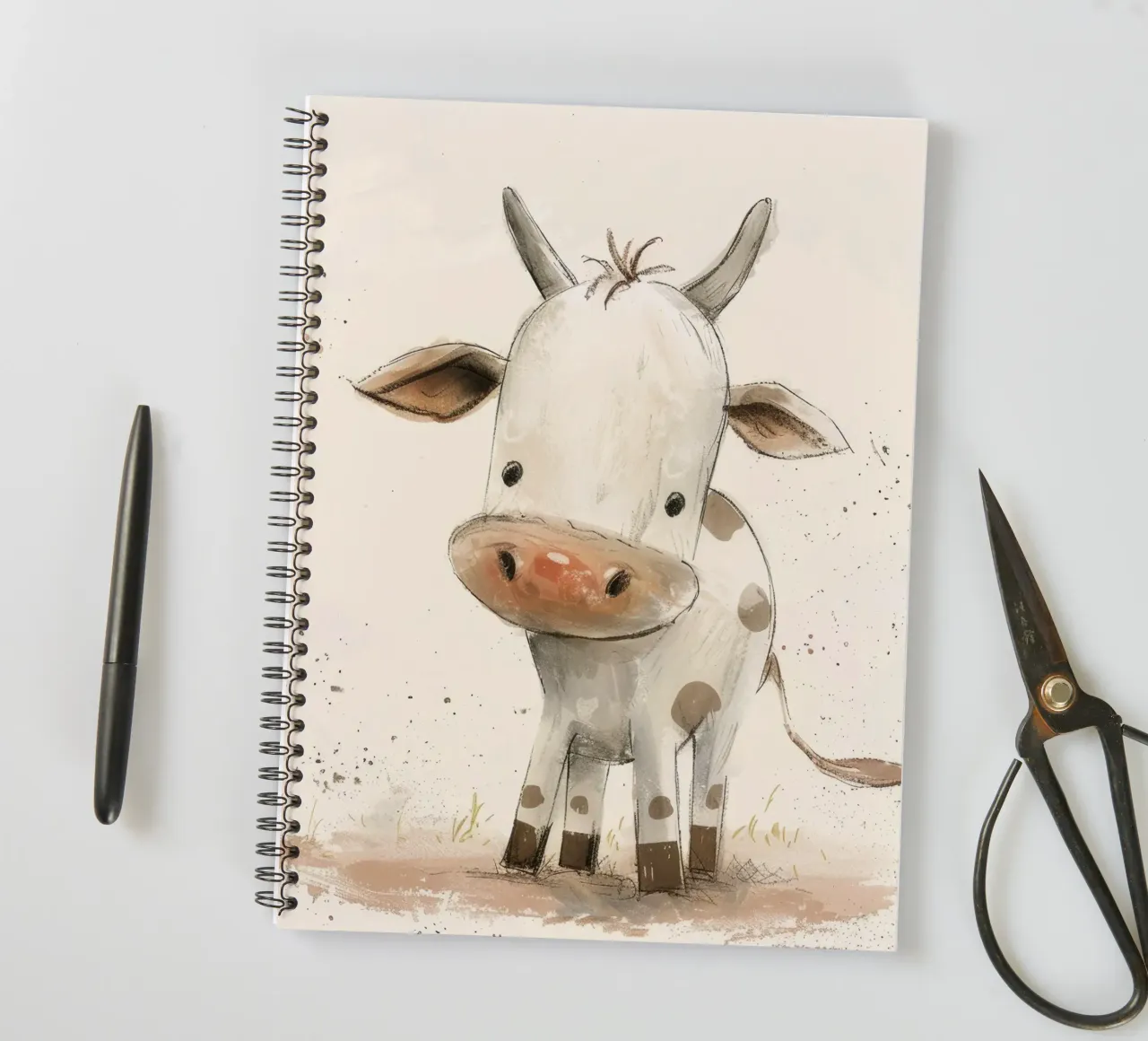 Un'illustrazione simpatica e accattivante di un vitello, diario ad anelli da DesignDoodle