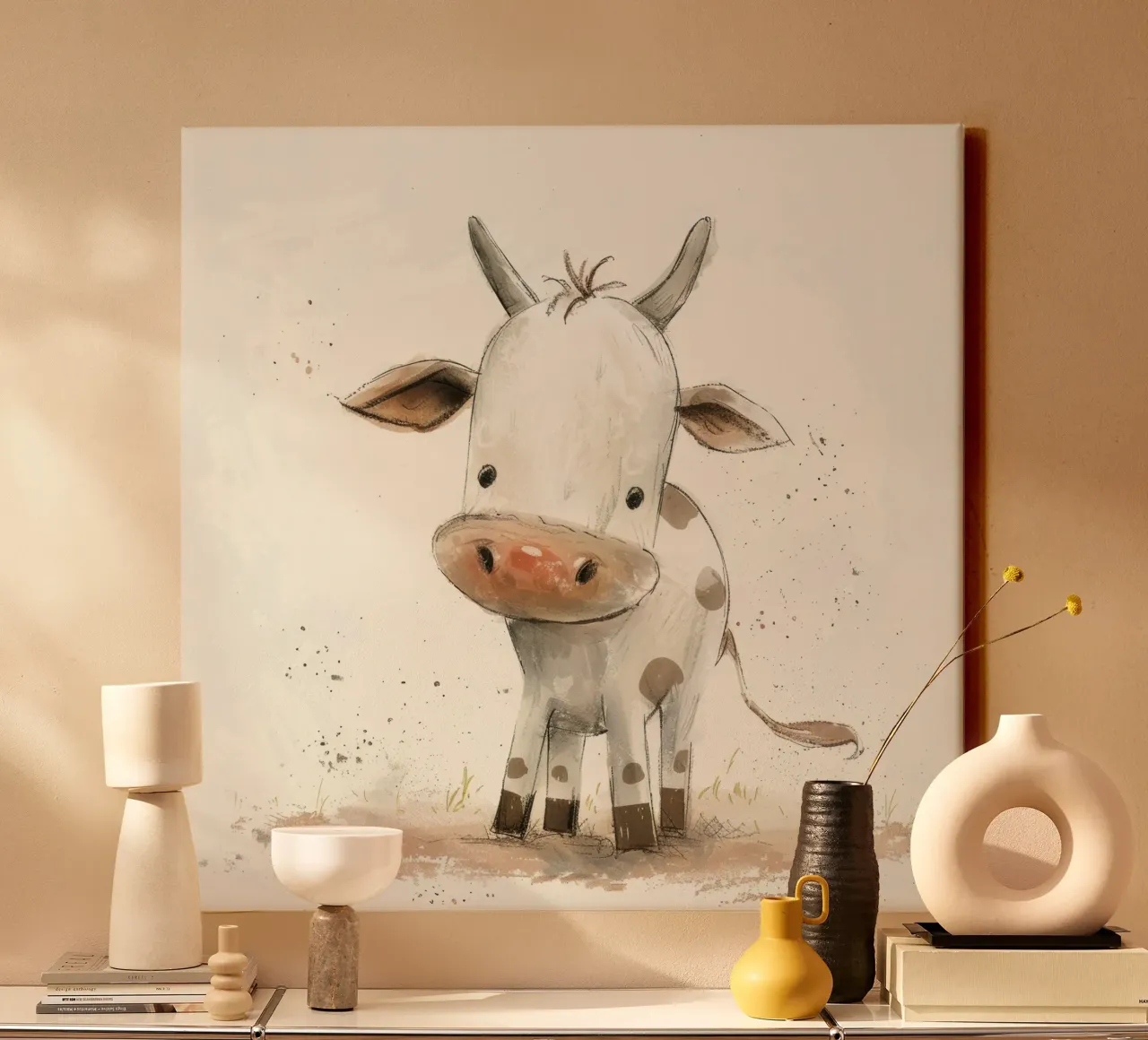 Un'illustrazione simpatica e accattivante di un vitello, tela da DesignDoodle