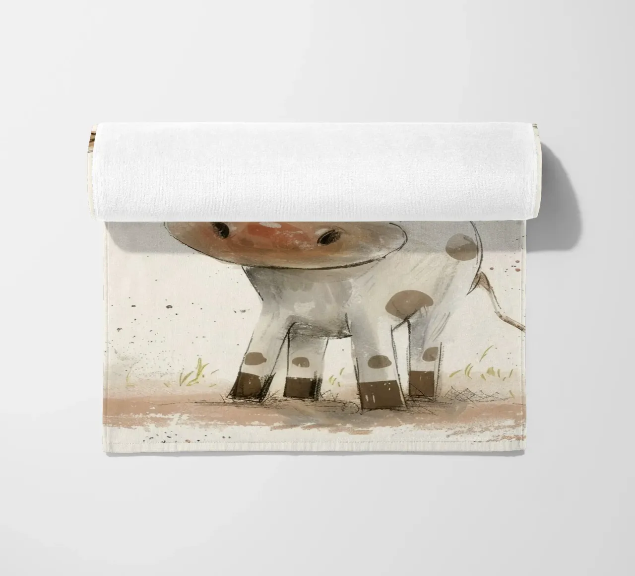 Un'illustrazione simpatica e accattivante di un vitello, telo mare da DesignDoodle
