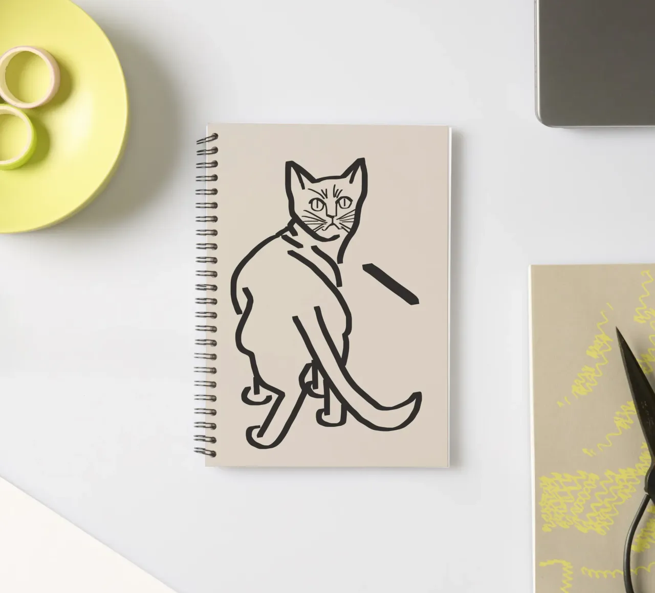 Line art cat drawing 5 spiral notebook by Little Dean