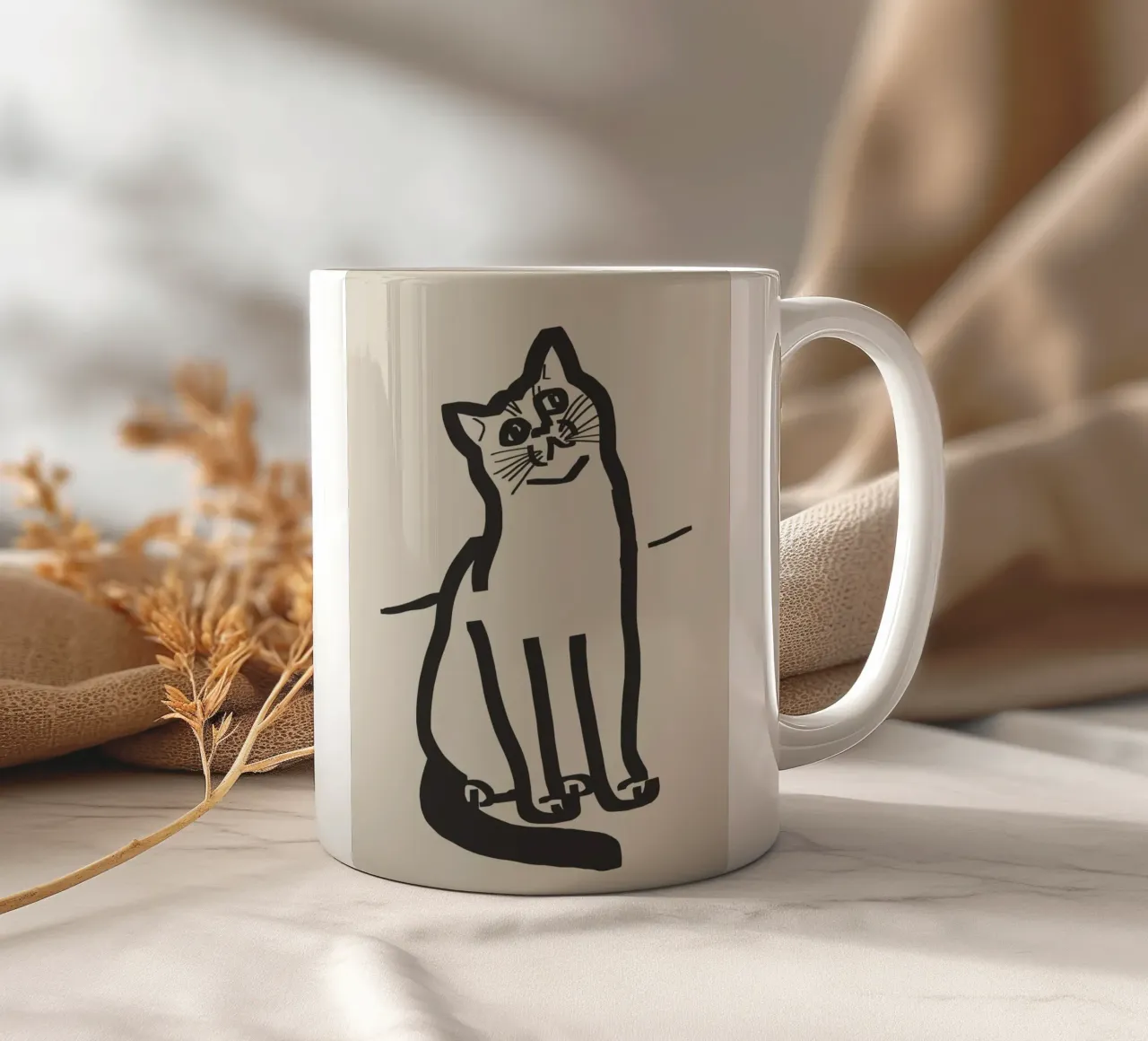Line Art Katzenzeichnung 6 Keramik Tasse von Little Dean