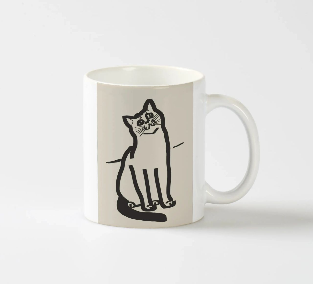 Disegno lineare di gatto 6 tazza in ceramica da Little Dean
