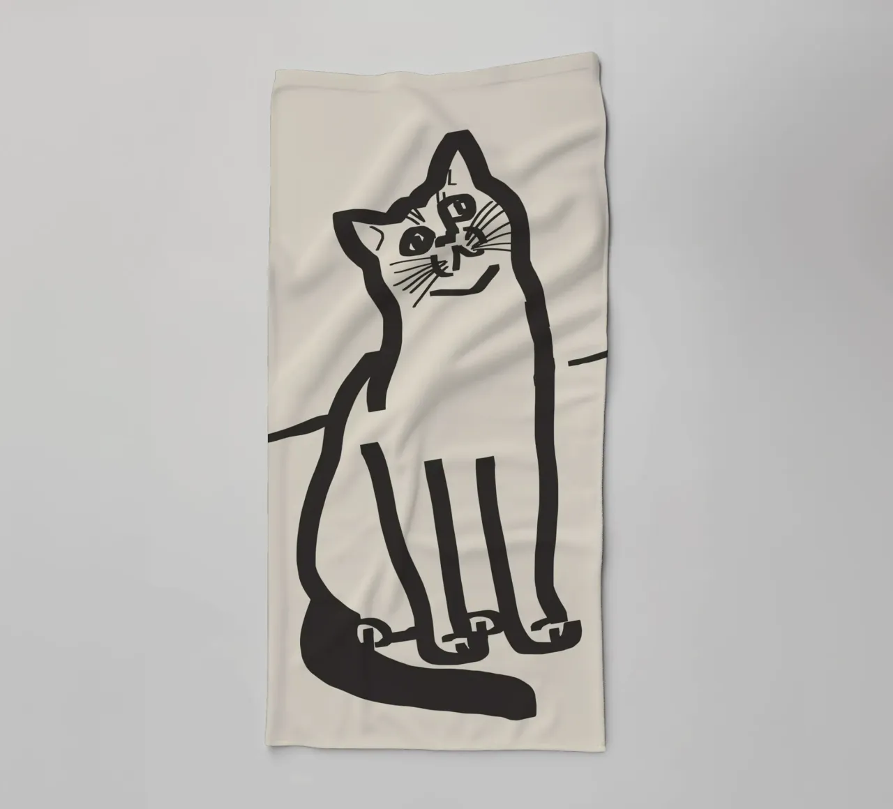 Line art cat drawing 6 towel by Little Dean