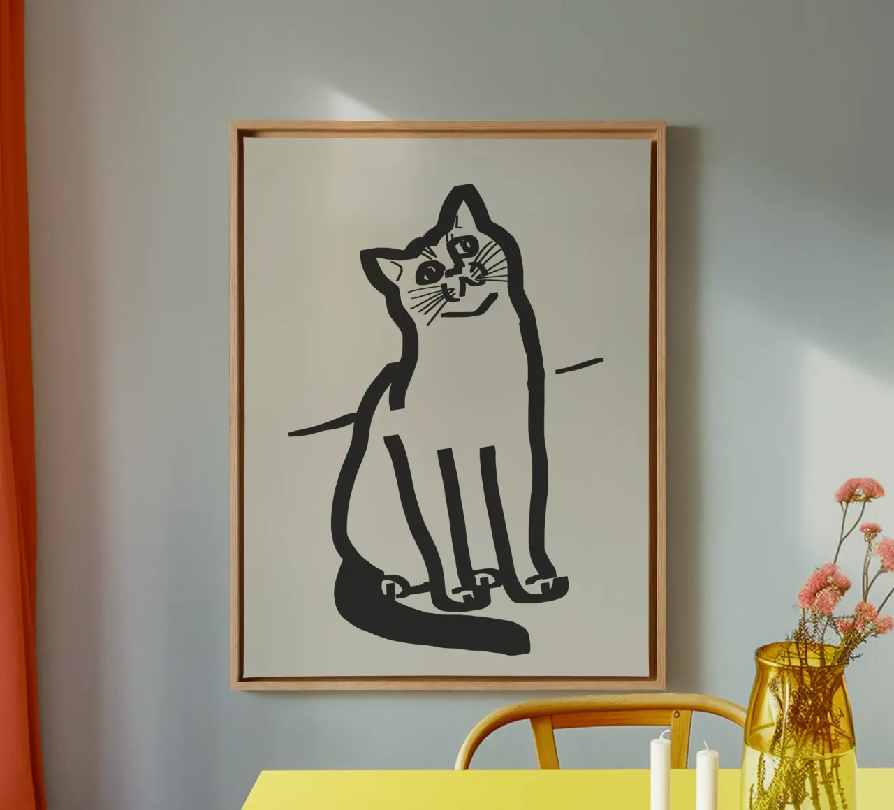 Line art cat drawing 6 canvas by Little Dean
