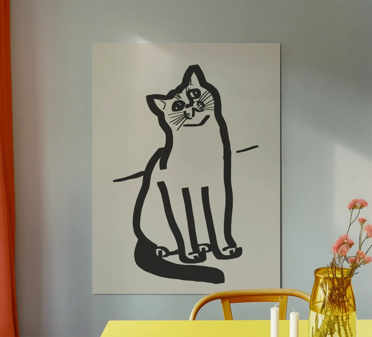 Disegno lineare di gatto 6 poster con telaio in legno da Little Dean