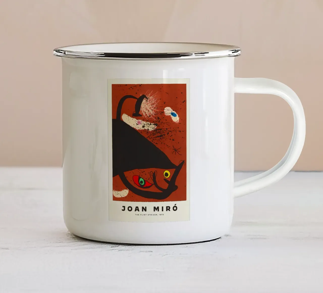 Joan Miro De vuursteenaanvaller 1973 emaille mok van Danielshop